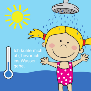 Ich kühle mich ab, bevor ich ins Wasser gehe.