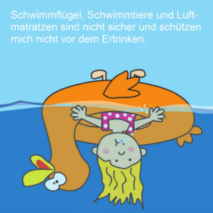 Schwimmflügel, Schwimmtiere und Luftmatratzen sind nicht sicher und schützen mich nicht vor dem Ertrinken.